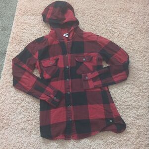Ripzone Black & White Flannel‎ Checkered Hooded Button Down Shirt S